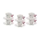 Jogo 6 xícaras 100ml para café de porcelana com pires Borboletas Wolff - 17992