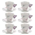 Jogo 6 xícaras 200ml para chá de porcelana com pires Borboletas Wolff - 1155