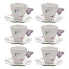Jogo 6 xícaras 200ml para chá de porcelana com pires Borboletas Wolff - 17986