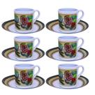 Jogo 6 Xícaras 6 Pires Natalino Para Café 70ml Pinhas/Berries.