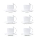 Jogo 6 xícaras 80ml para café de porcelana branca com pires Birds Wolff - 18186
