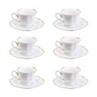 Jogo 6 xícaras 80ml para café de porcelana fio dourado com pires Maldivas Wolff - 18069