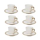 Jogo 6 xícaras 90ml para café de porcelana branca e dourado com pires Paddy Wolff -18055