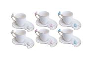 Jogo 6 xícaras 90ml para café de porcelana com pires Cute Birds Plate Wolff - 18124