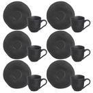 Jogo 6 Xícaras Café 120ml Com Pires Preto Matte Cerâmica Orgânico Porto Brasil