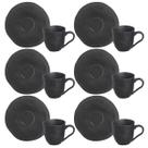 Jogo 6 Xícaras Café 120ml Com Pires Preto Matte Cerâmica Orgânico Porto Brasil