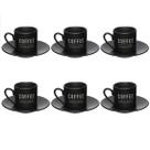 Jogo 6 Xícaras Café 80ml Porcelana Preto Coffee com Pires Jogo 6 Xícaras Café 80ml Porcelana Preto Coffee com Pires