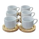 Jogo 6 Xícaras Café Chá Porcelana Branca 200ml Empilhável com Pires de Pinus