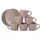 Jogo 6 xicaras cafe pires ceramica denny bege acinzentado 130ml caneca Jogo 6 xicaras cafe pires ceramica denny bege acinzentado 130ml caneca