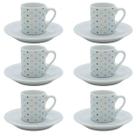 Jogo 6 xícaras café tradicional 55ml poá com pires Porcelana