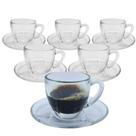 Jogo 6 Xicaras Canecas de Vidro Transparente Café Chá Com Pires E Alça 90ml