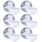 Jogo 6 Xícaras com Pires 250ml Porcelana Decorada Tramontina Azzura Servir Café Chá