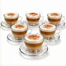 Jogo 6 Xícaras de Café Chá em Vidro Classic C/ Pires Transparente 250ml Jogo 6 Xícaras de Café Chá em Vidro Classic C/ Pires Transparente 250ml