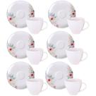 Jogo 6 Xícaras de Café com Pires 100ml Tramontina Floratta Porcelana Cozinha Mesa Posta