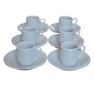 Jogo 6 xícaras de Café com pires - 55 ml Base Reta - Porcelana branca