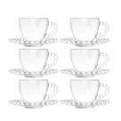 Jogo 6 Xícaras de Café com Pires em Cristal Coração Cor Transparente Lyor 80ml