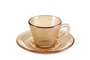 Jogo 6 Xícaras de Café com Pires Vidro Âmbar Canelado 90ml Jogo 6 Xícaras de Café com Pires Vidro Âmbar Canelado 90ml