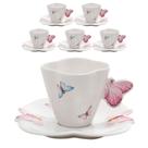 Jogo 6 Xícaras de Café em Porcelana com Pires Borboletas 100ml Wolff