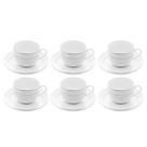 Jogo 6 Xicaras De Chá Café Com Pires 220ml Branco Borda Prata Porcelana Mônaco Wolff