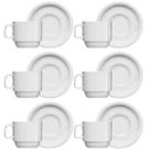 Jogo 6 Xícaras de Chá com Pires de Porcelana 215ml Classe Única Iguaçu Germer Branco