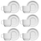 Jogo 6 Xícaras de Chá com Pires de Porcelana 215ml Classe Única Iguaçu Germer Branco