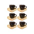Jogo 6 Xícaras De Porcelana Envelhecidas Coffee 75ml Com Pires De Madeira Coração