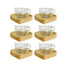 Jogo 6 Xícaras De Vidro Café Expresso Decorada 90ml Com Pires De Madeira Coração