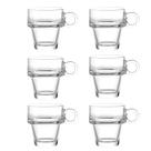 Jogo 6 Xícaras de Vidro Clear 90ml Café Chá Stack Luxo Resistente Jogo 6 Xícaras de Vidro Clear 90ml Café Chá Stack Luxo Resistente
