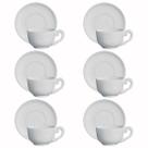 Jogo 6 Xicaras Grandes Com Pires Branco Jumbo Cerâmica Para Chá Café 240ml