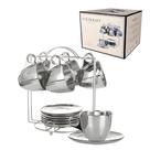 Jogo 6 Xicaras Para Café Chá De Vidro Com Pires E Suporte 85ml