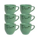 Jogo 6 Xícaras Porcelana Verde Pai Bigode 170ml