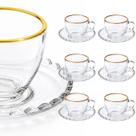 Jogo 6 Xícaras Vidro Com Pires Borda De Ouro 100ml Café Chá