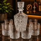 Jogo 7 Pçs Vidro Whisky Copo 340ml Jarra 800ml Licor Bebida