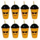 Jogo 8 Copos de Plástico 450ml com Tampa Canudo Emoji Saldão
