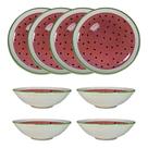Jogo 8 Peças Cerâmica Alleanza Melancia Pratos e Bowls