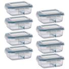 Jogo 8 Potes 640ml Divisória Hermético Marmita Microondas