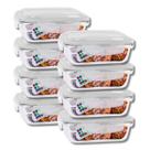 Jogo 8 Potes Vidro Retangular 1040ml Tampa Com Travas Resistentes