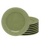 Jogo 8 Prato de Sobremesa de Cerâmica Frisada Scalla Verde Cristina 20cm Mesa Posta
