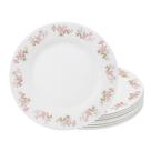 Jogo 8 Prato Raso de Vidro Branco Flowers Pink 25,5cm Em Casa Tem