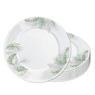 Jogo 8 Prato Raso Opaline de Vidro Branco com Folhas Jungle Leitoso 26cm Haüskraft