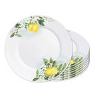 Jogo 8 Prato Raso Opaline de Vidro Branco com Limão Siciliano Lemon Leitoso 26cm Haüskraft