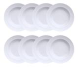 Jogo 8 Pratos Fundos Sopa Chevron Porcelana Branca Germer