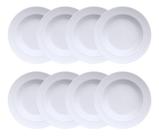Jogo 8 Pratos Fundos Sopa Chevron Porcelana Branca Germer