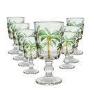 Jogo 8 Taças De Vidro Tropical Palm Tree Coqueiro água Transparente Lyor 275ml