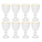Jogo 8 Taças Licor Lyor Bico Abacaxi Vidro Fio De Ouro 60ml