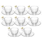 Jogo 8 Xícara de Café com Pires Golden Bird Pássaro 80ml Cristal Ecológico Wolff