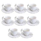 Jogo 8 Xícara de Café Porcelana Birds Branca Fio Dourado Pássaro com Pires 100ml Wolff