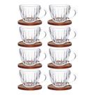 Jogo 8 Xícara de Chá Café Vidro Cristal com Pires de Madeira Acácia Montecarlo 180ml Haüskraft Premium