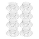 Jogo 8 Xícara de Chá com Pires Cristal Transparente Pearl Pérola 180ml Wolff