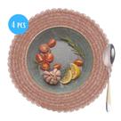 Jogo Americano 4 Lugares Redondo Sousplat Mesa Posta Cozinha Jantar 38cm Fibra